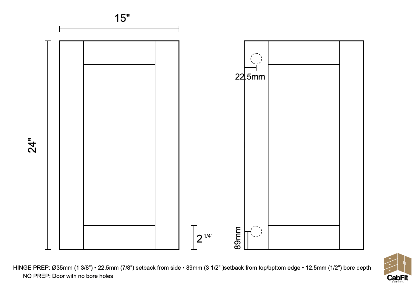 Shaker Cabinet Door - Paint-Grade - 15x24